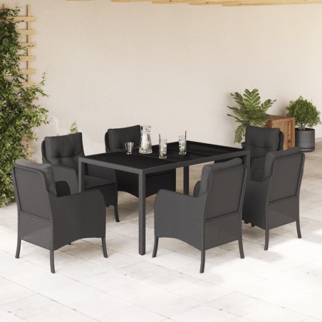 vidaXL Set de comedor de jardín 7 pzas y cojines ratán sintético negro