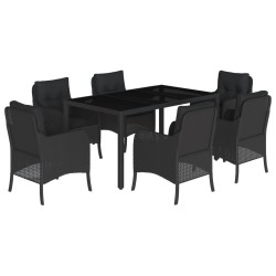 vidaXL Set de comedor de jardín 7 pzas y cojines ratán sintético negro