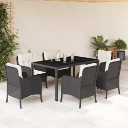 vidaXL Set de comedor de jardín 7 pzas y cojines ratán sintético negro