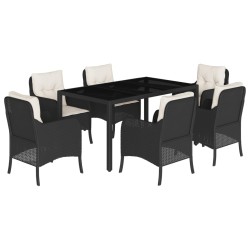 vidaXL Set de comedor de jardín 7 pzas y cojines ratán sintético negro