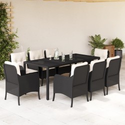 vidaXL Set de comedor de jardín 9 pzas y cojines ratán sintético negro