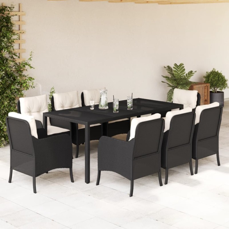 vidaXL Set de comedor de jardín 9 pzas y cojines ratán sintético negro vidaXL Set de comedor de jardín 9 pzas y cojines ratán sintético negro