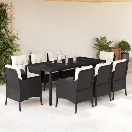 vidaXL Set de comedor de jardín 9 pzas y cojines ratán sintético negro
