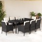vidaXL Set de comedor de jardín 9 pzas y cojines ratán sintético negro vidaXL Set de comedor de jardín 9 pzas y cojines ratán sintético negro