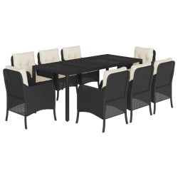 vidaXL Set de comedor de jardín 9 pzas y cojines ratán sintético negro