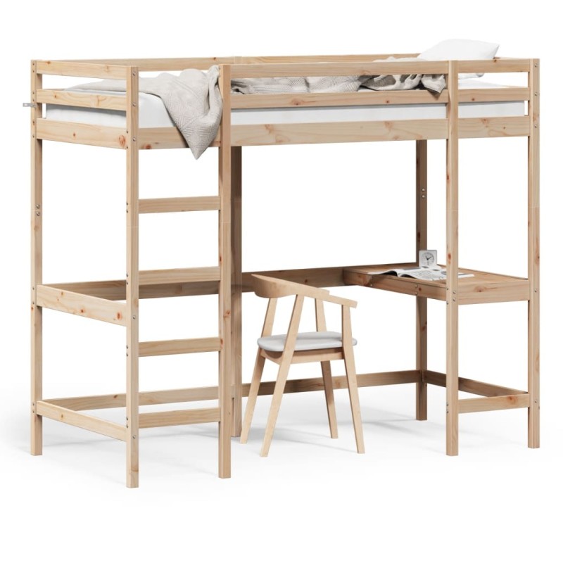 vidaXL Cama alta con escritorio madera maciza de pino 100x200 cm vidaXL Cama alta con escritorio madera maciza de pino 100x200 cm