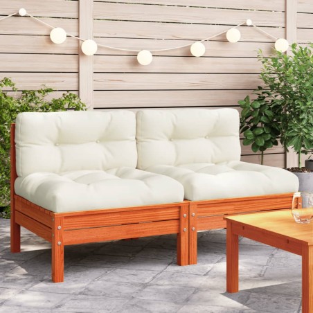 vidaXL Sofás jardín cojines sin reposabrazos 2 uds madera marrón cera