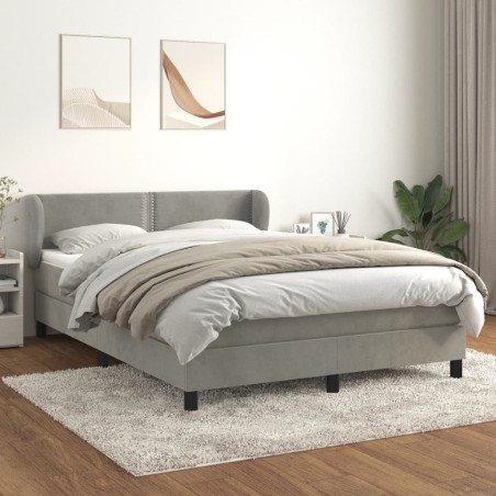 vidaXL Cama box spring con colchón terciopelo gris claro 140x200 cm