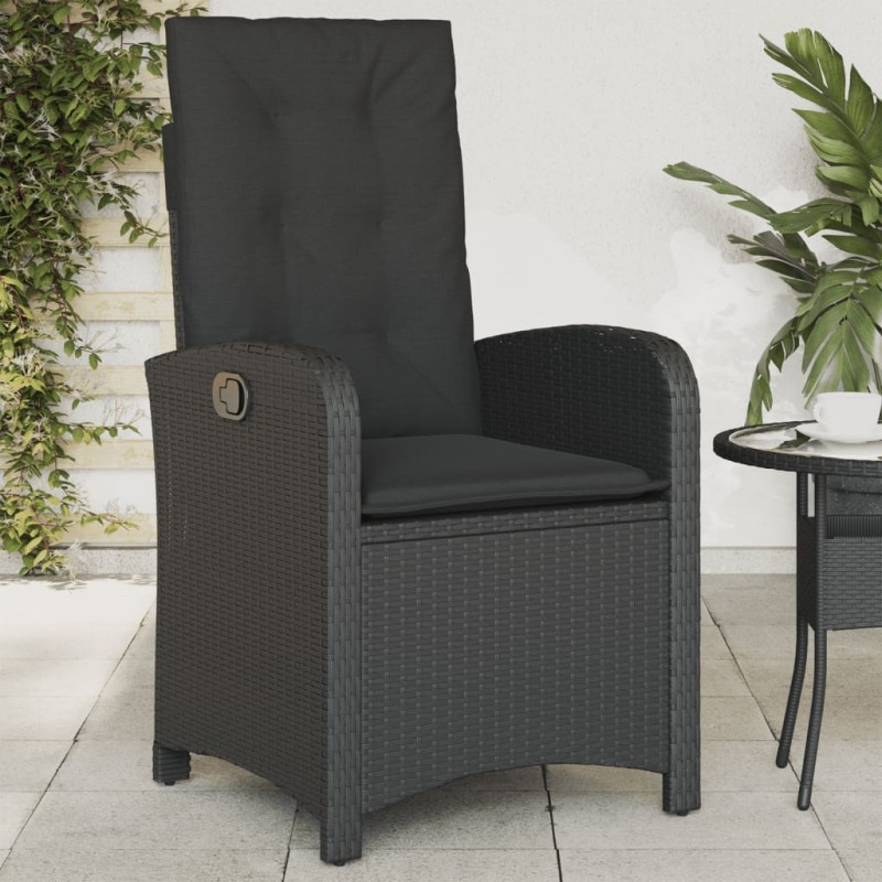 vidaXL Sillón reclinable de jardín con cojines ratán sintético negro vidaXL Sillón reclinable de jardín con cojines ratán sintético negro