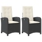 vidaXL Sillones reclinable jardín cojines 2 uds ratán sintético negro