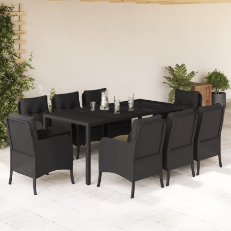 vidaXL Set de comedor de jardín 9 pzas y cojines ratán sintético negro