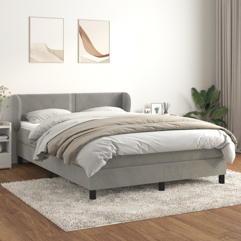 vidaXL Cama box spring con colchón terciopelo gris claro 140x190 cm