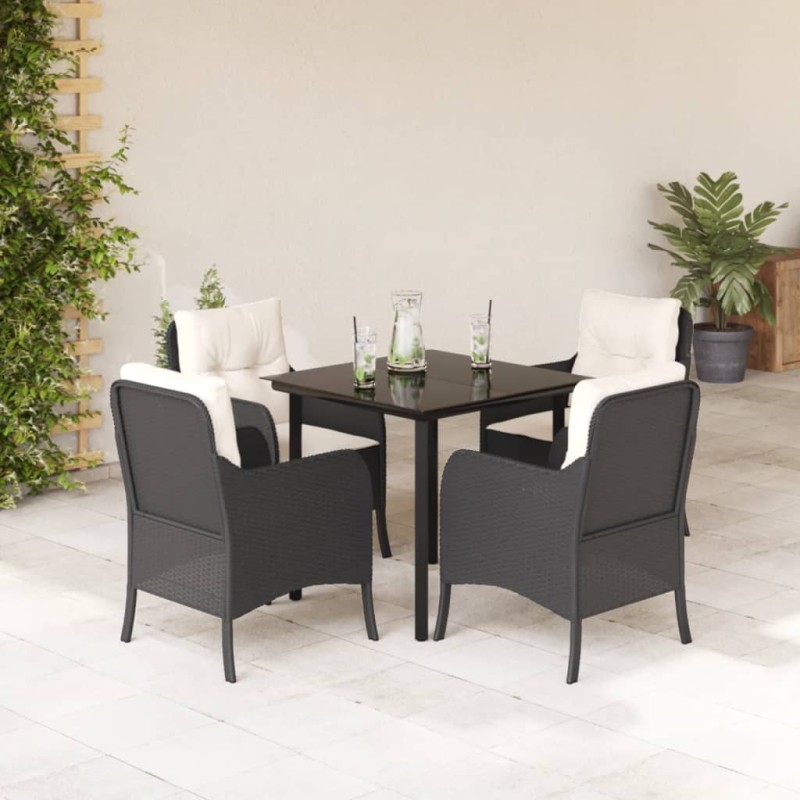 vidaXL Set de muebles jardín 5 pzas con cojines ratán sintético negro vidaXL Set de muebles jardín 5 pzas con cojines ratán sintético negro