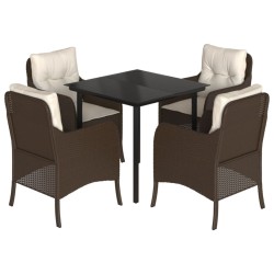 vidaXL Set comedor de jardín 5 piezas y cojines ratán sintético marrón