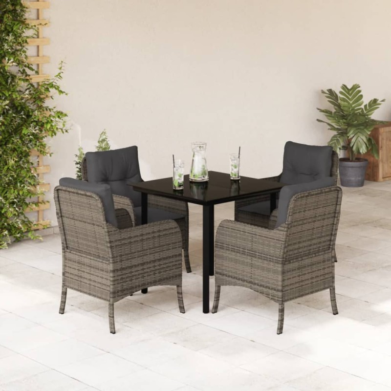 vidaXL Set comedor de jardín 5 piezas con cojines ratán sintético gris vidaXL Set comedor de jardín 5 piezas con cojines ratán sintético gris