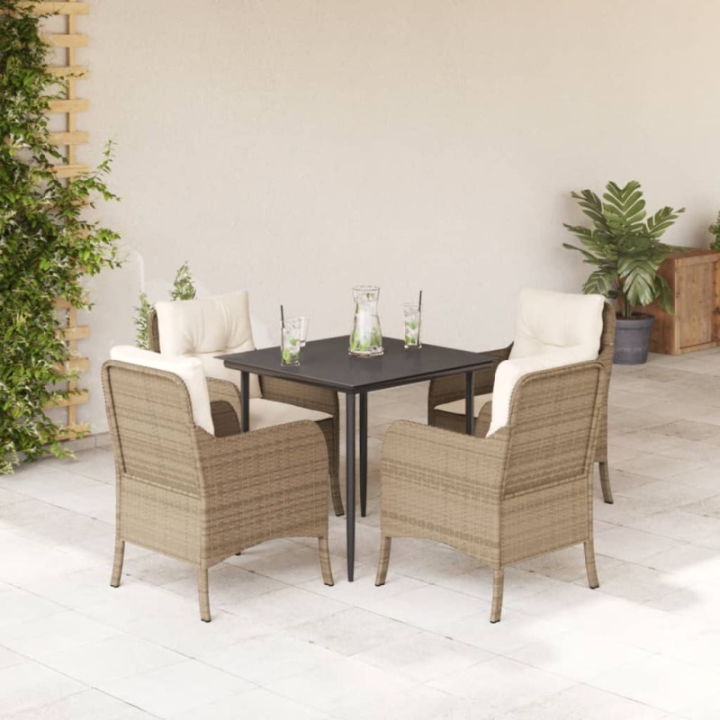 vidaXL Set comedor de jardín 5 pzas con cojines ratán sintético beige