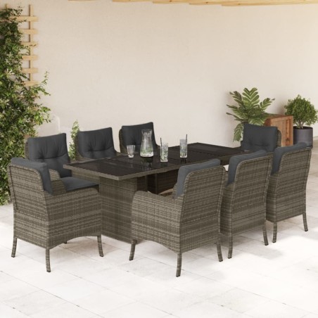 vidaXL Set comedor jardín 9 pzas y cojines ratán sintético gris