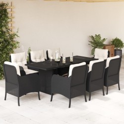 vidaXL Set de comedor de jardín 9 pzas y cojines ratán sintético negro