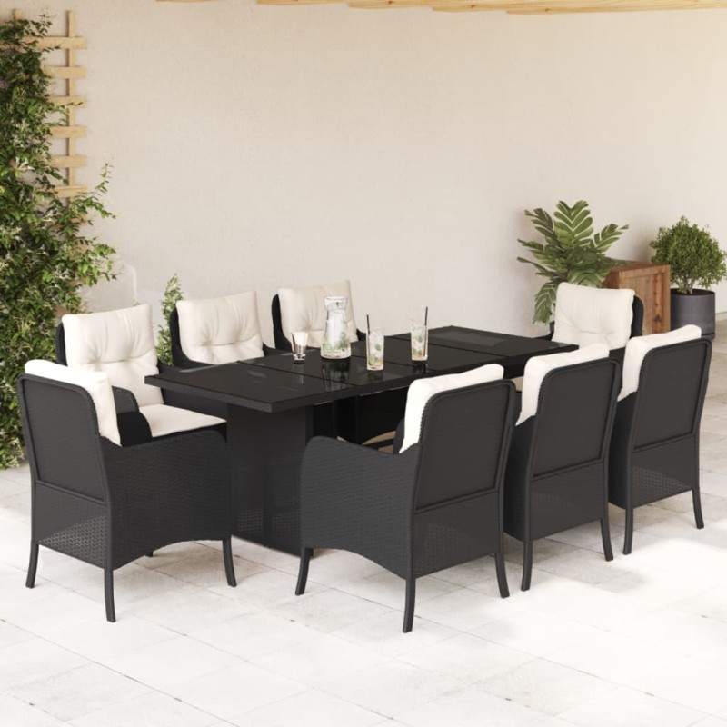 vidaXL Set de comedor de jardín 9 pzas y cojines ratán sintético negro vidaXL Set de comedor de jardín 9 pzas y cojines ratán sintético negro