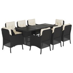 vidaXL Set de comedor de jardín 9 pzas y cojines ratán sintético negro