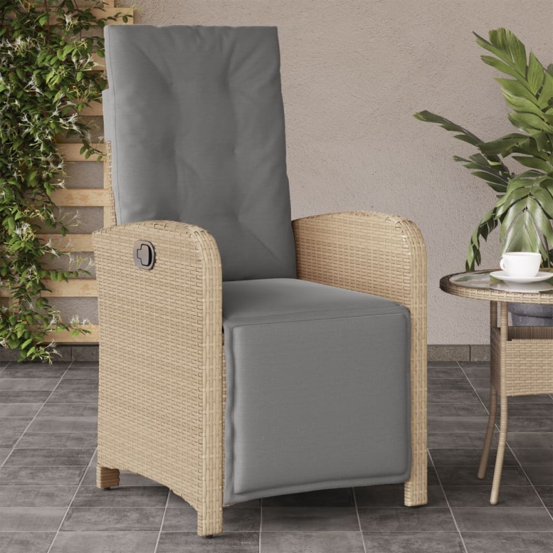 vidaXL Sillón reclinable de jardín con reposapiés ratán PE beige mixto vidaXL Sillón reclinable de jardín con reposapiés ratán PE beige mixto