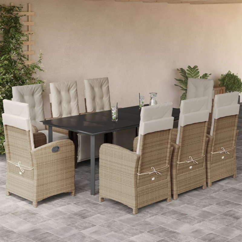 vidaXL Set comedor de jardín 9 pzas con cojines ratán sintético beige