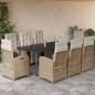 vidaXL Set comedor de jardín 9 pzas con cojines ratán sintético beige