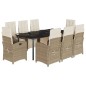 vidaXL Set comedor de jardín 9 pzas con cojines ratán sintético beige