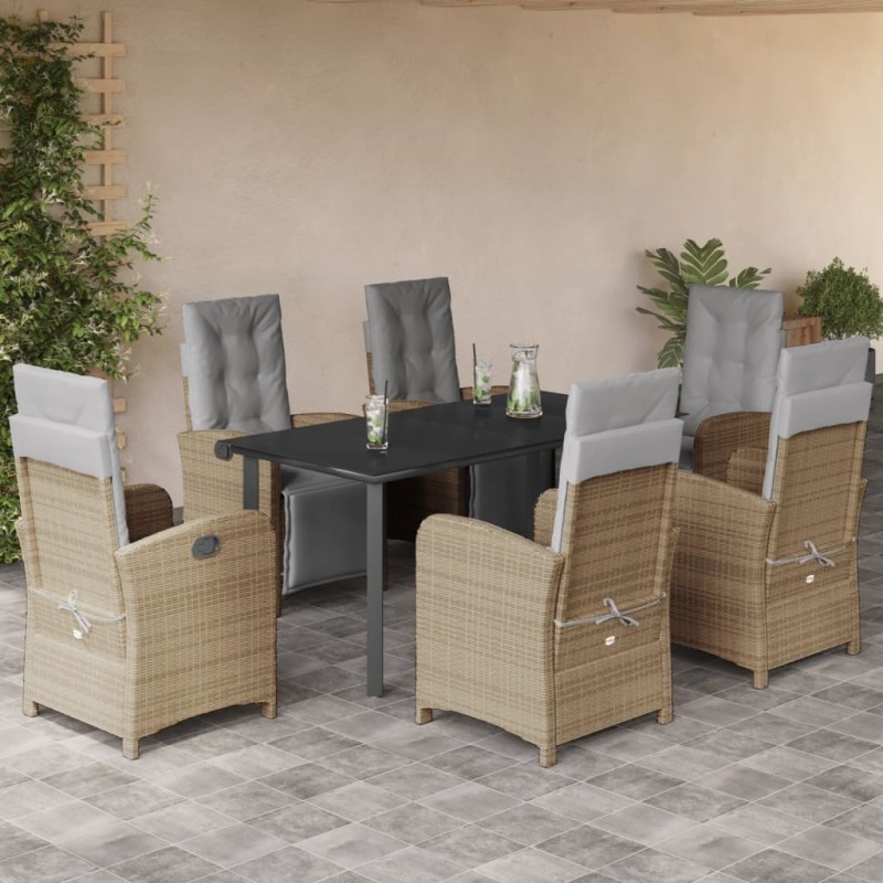 vidaXL Set comedor de jardín 7 pzas con cojines ratán sintético beige vidaXL Set comedor de jardín 7 pzas con cojines ratán sintético beige