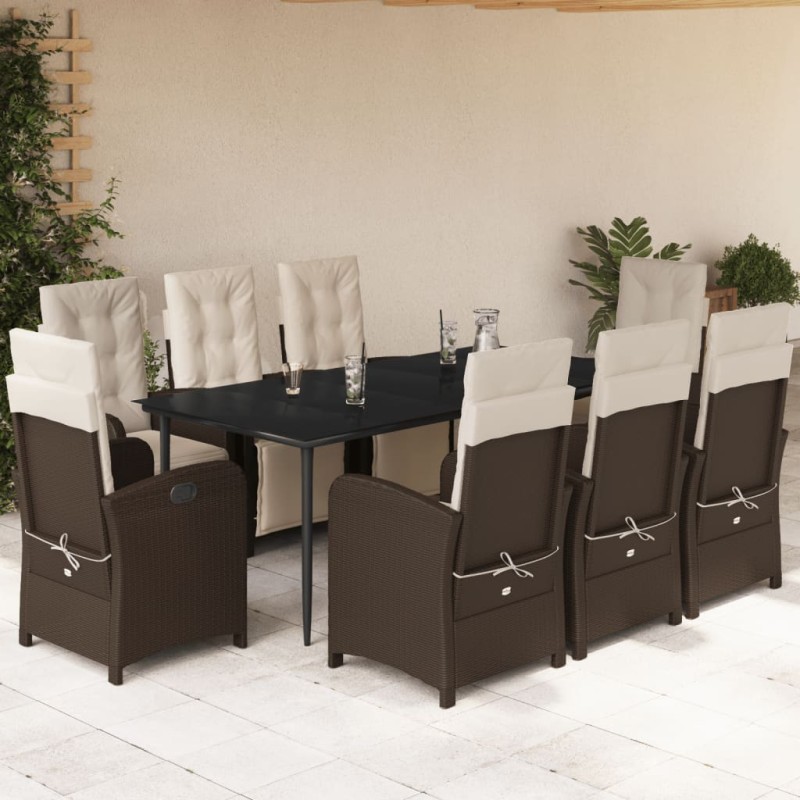 vidaXL Set comedor para jardín 9 pzas y cojines ratán sintético marrón vidaXL Set comedor para jardín 9 pzas y cojines ratán sintético marrón