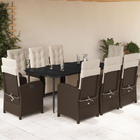 vidaXL Set comedor para jardín 9 pzas y cojines ratán sintético marrón