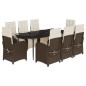 vidaXL Set comedor para jardín 9 pzas y cojines ratán sintético marrón vidaXL Set comedor para jardín 9 pzas y cojines ratán sintético marrón