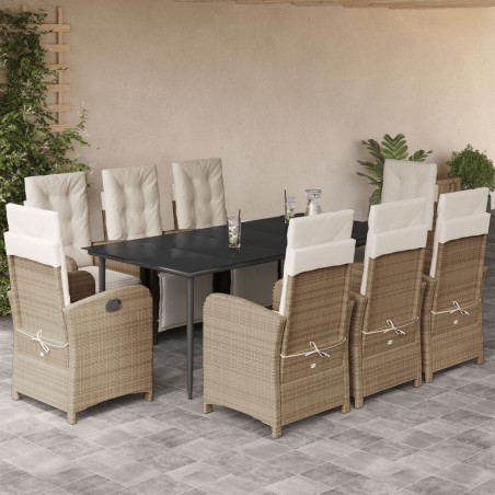 vidaXL Set comedor de jardín 9 pzas con cojines ratán sintético beige