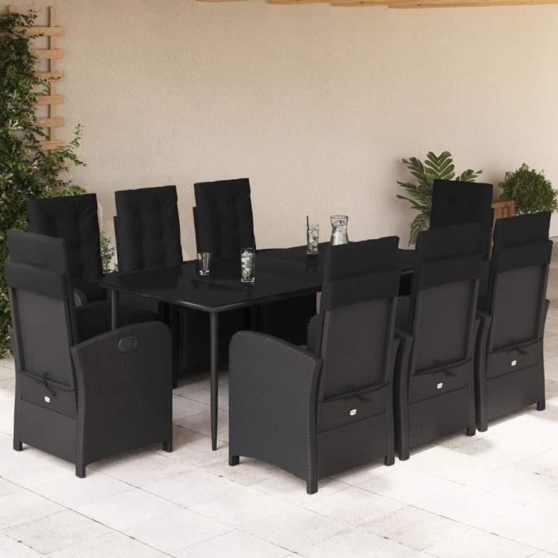 vidaXL Set de comedor de jardín 9 pzas y cojines ratán sintético negro vidaXL Set de comedor de jardín 9 pzas y cojines ratán sintético negro
