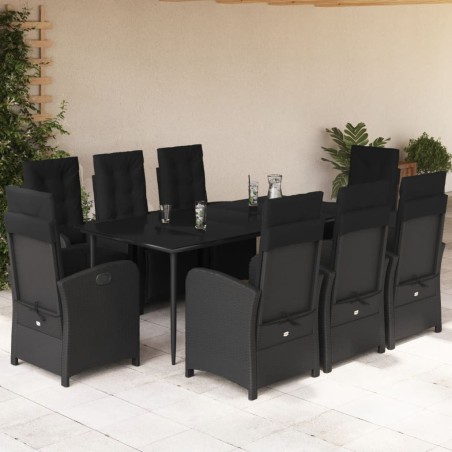 vidaXL Set de comedor de jardín 9 pzas y cojines ratán sintético negro