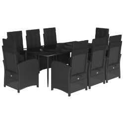 vidaXL Set de comedor de jardín 9 pzas y cojines ratán sintético negro