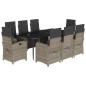 vidaXL Set comedor jardín 9 pzas y cojines ratán sintético gris vidaXL Set comedor jardín 9 pzas y cojines ratán sintético gris