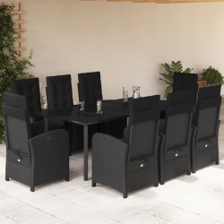 vidaXL Set de comedor de jardín 9 pzas y cojines ratán sintético negro