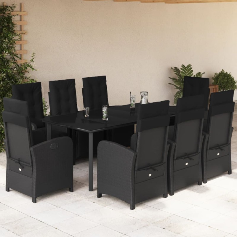 vidaXL Set de comedor de jardín 9 pzas y cojines ratán sintético negro