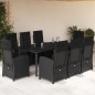 vidaXL Set de comedor de jardín 9 pzas y cojines ratán sintético negro