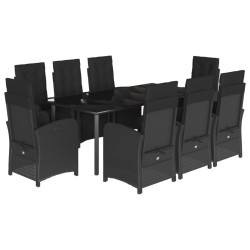 vidaXL Set de comedor de jardín 9 pzas y cojines ratán sintético negro