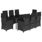 vidaXL Set de comedor de jardín 9 pzas y cojines ratán sintético negro