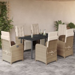 vidaXL Set comedor de jardín 7 pzas con cojines ratán sintético beige