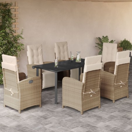 vidaXL Set comedor de jardín 7 pzas con cojines ratán sintético beige