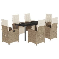 vidaXL Set comedor de jardín 7 pzas con cojines ratán sintético beige