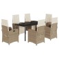 vidaXL Set comedor de jardín 7 pzas con cojines ratán sintético beige vidaXL Set comedor de jardín 7 pzas con cojines ratán sintético beige