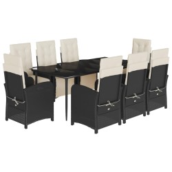vidaXL Set de comedor de jardín 9 pzas y cojines ratán sintético negro