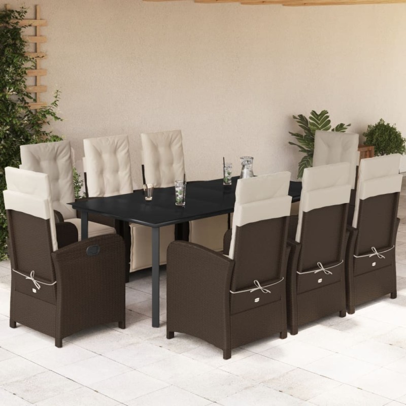 vidaXL Set comedor para jardín 9 pzas y cojines ratán sintético marrón vidaXL Set comedor para jardín 9 pzas y cojines ratán sintético marrón