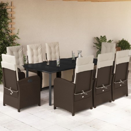 vidaXL Set comedor para jardín 9 pzas y cojines ratán sintético marrón