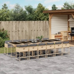 vidaXL Set comedor de jardín con cojines 13 pzas ratán sintético beige